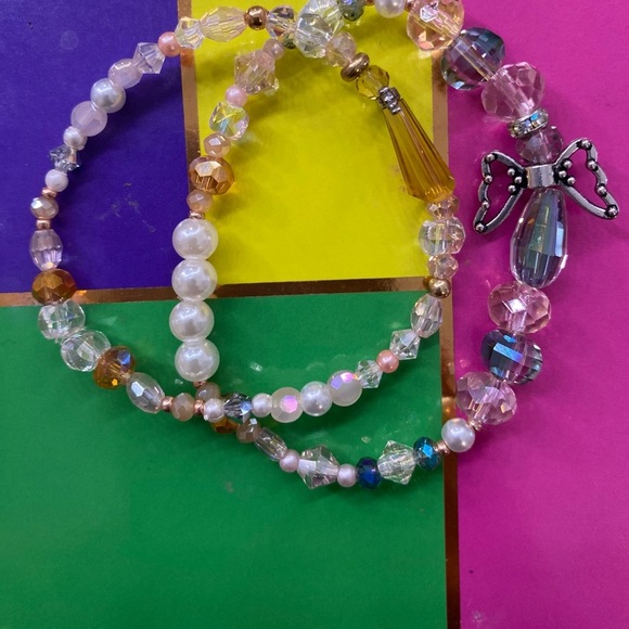 Hand made Pink Beaded Angel Charm Bracelets - Picture 4 of 7
